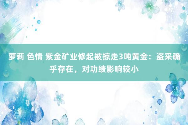 萝莉 色情 紫金矿业修起被掠走3吨黄金：盗采确乎存在，对功绩影响较小