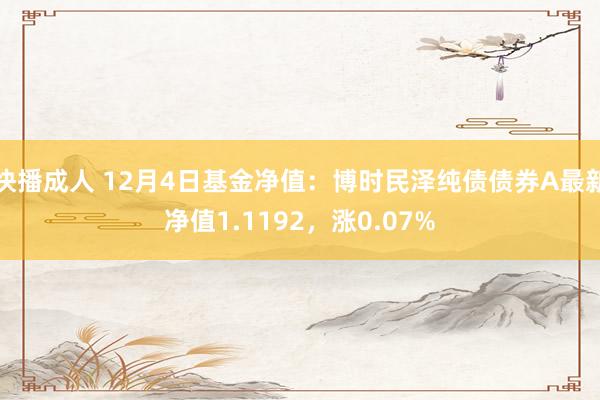 快播成人 12月4日基金净值：博时民泽纯债债券A最新净值1.1192，涨0.07%