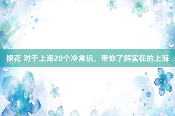 探花 对于上海20个冷常识，带你了解实在的上海