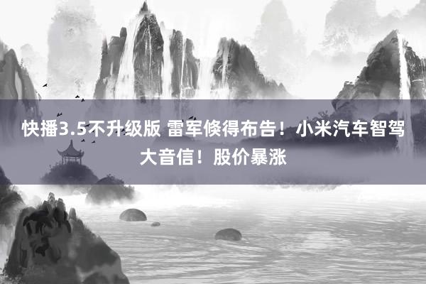 快播3.5不升级版 雷军倏得布告！小米汽车智驾大音信！股价暴涨