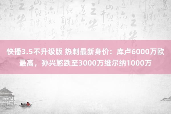 快播3.5不升级版 热刺最新身价：库卢6000万欧最高，孙兴慜跌至3000万维尔纳1000万