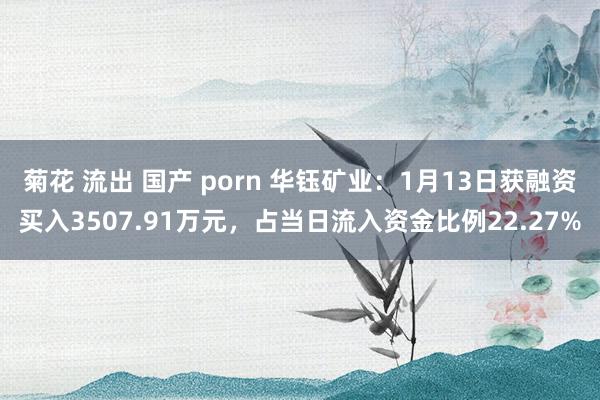 菊花 流出 国产 porn 华钰矿业：1月13日获融资买入3507.91万元，占当日流入资金比例22.27%