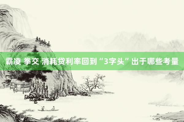 霸凌 拳交 消耗贷利率回到“3字头”出于哪些考量